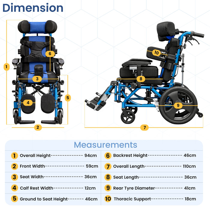 Easycare Pediatric CP Wheelchair for Children | Tilt-in-Space & Reclining Posture Support Wheelchair for Kids with Cerebral Palsy | Lightweight Folding with Headrest & Chest Belt (EC958 LCA-36)