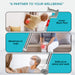 Product advertisement showing its use for lower back pain, weakness in legs, and difficulty standing and walking.