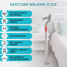 Easycare walking stick with features listed on a white background