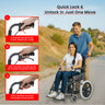 Person using a wheelchair with a man pushing them, featuring quick lock and unlock mechanism demonstration.