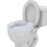 An EASYCARE toilet seat riser with a safe lock system, installed on a standard toilet, enhancing bathroom safety for individuals with mobility issues.