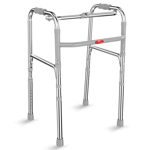 Aluminum Foldable Walker and Walking Stick – 8-Height Adjustable, Lightweight, Portable, Sturdy, Ergonomic Grip for Elderly and Disabled