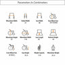An infographic providing the detailed parameters of a commode wheelchair in centimeters, listing its dimensions, a 110 kg weight capacity, and a 25.3 kg total weight.