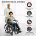 Comfortable and durable foldable commode wheelchair with 105 kg weight-bearing capacity, ergonomically designed safety belt, and epoxy powder coating for long-lasting use. Ideal for elderly and patients with enhanced comfort and support.