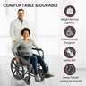 Comfortable and durable commode wheelchair with ergonomic design, safety belt for added security, and epoxy powder coating for long-lasting protection. High weight-bearing capacity ensuring reliability for elderly users and patients.