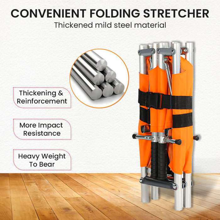 Convenient Folding Stretcher with Thickened Mild Steel - Reinforced Design for Heavy Weight Capacity and Impact Resistance