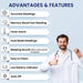 An infographic of a doctor giving a thumbs-up, listing the key advantages and features of a digital thermometer, including a fever alarm, dual modes, memory recall, and an easy-to-clean design.
