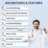An infographic of a doctor giving a thumbs-up, listing the key advantages and features of a digital thermometer, including a fever alarm, dual modes, memory recall, and an easy-to-clean design.