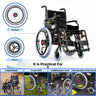 EasyCare Automatic Aluminium Wheelchair with 20-inch rear wheels and 7-inch front wheels, designed for smooth performance on gravel roads, grass fields, cobblestone paths, and deceleration strips.