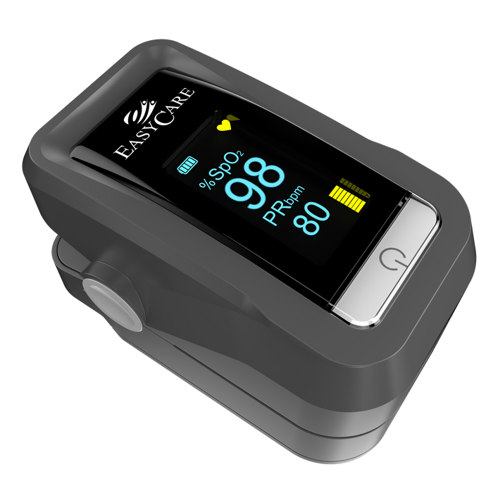 EASYCARE Black Pulse Oximeter Fingertip - Oxygen Saturation Monitor with SpO2 & Heart Rate Tracker, OLED Display, Portable Oxygen Meter with Four-Color TFT Screen, Battery Included