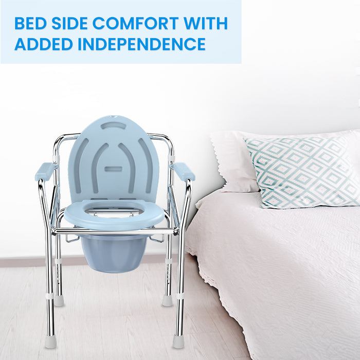 EASYCARE Commode Chair for Bedside Comfort and Independence - Provides Enhanced Accessibility for Elderly and Patients with Comfortable Seat Design, Non-Slip Armrests, and Sturdy Support for Easy Transfers, Perfect for Home and Hospital Use