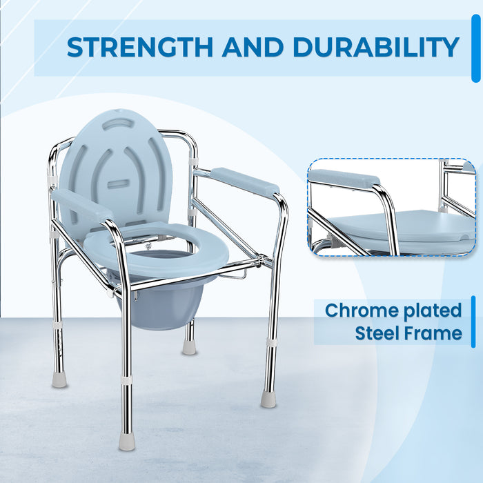EASYCARE Commode Chair with Chrome-Plated Steel Frame - Strong and Durable Design, Built to Last with Enhanced Stability and Longevity, Ideal for Elderly and Patient Use