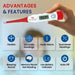 An infographic detailing the advantages and features of a digital thermometer, including a fever alarm, accurate readings, dual Celsius/Fahrenheit modes, and memory recall for the last reading.