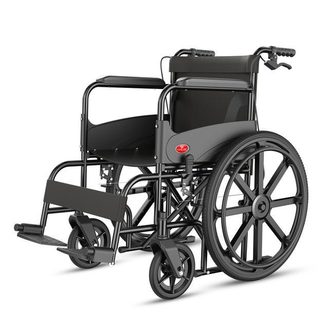 EASYCARE EC700 BR Foldable Wheelchair with Hand & Attendant Brake for Elderly and Patients, 120kg Weight Capacity, Adjustable Comfort Seat Belt, Detachable Footrests, Easy-to-Squeeze Hand Brakes, Durable Tires, and Compact for Indoor & Travel Use