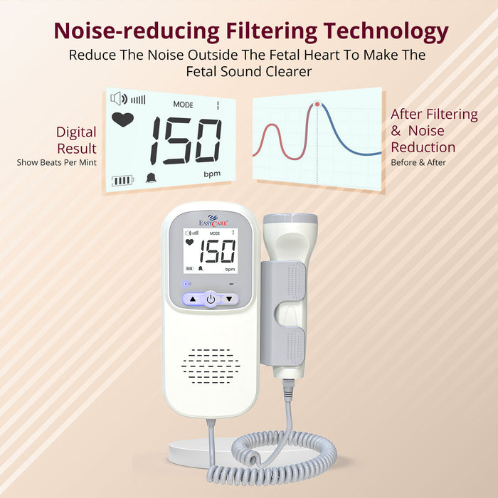 EasyCare Fetal Doppler with Noise-Reducing Filtering Technology for Clearer Fetal Heartbeat. Digital Display Shows Beats Per Minute After Filtering & Noise Reduction. Ideal for Monitoring Baby's Heartbeat at Home.