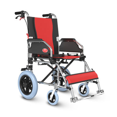 EASYCARE Portable Aluminum Wheelchair with Locking Hand Brakes, 12” Rear Wheels, Foldable Backrest, Capacity upto 120 Kg