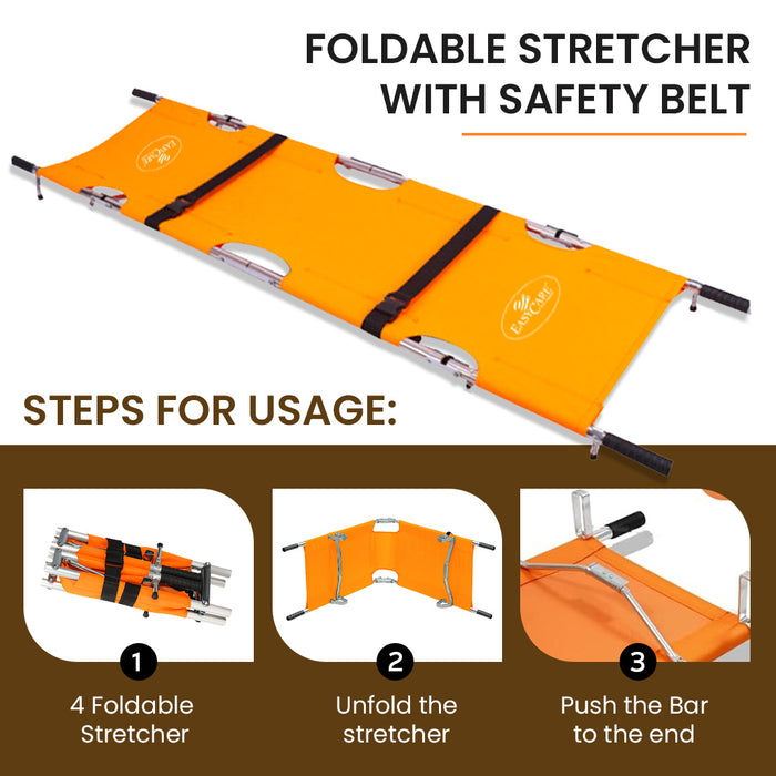 Easycare Foldable Stretcher with Safety Belt - 4 Fold Stretcher Usage Instructions for Easy Patient Transport
