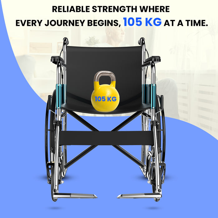 Easycare foldable steel wheelchair with 105 kg weight capacity, built for strength and mobility support