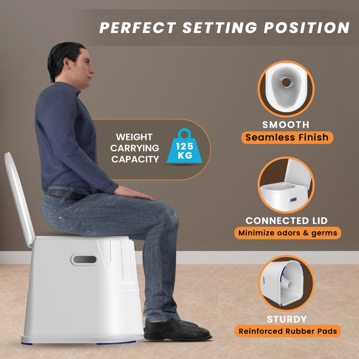 Easycare Portable Indian to Western Toilet Converter with 125kg Weight Capacity, Smooth Seamless Finish for Comfort, Connected Lid to Minimize Odors and Germs, Sturdy Reinforced Rubber Pads for Stability, Ideal Commode Stool and Toilet Chair for Patients, Elderly, and Adults