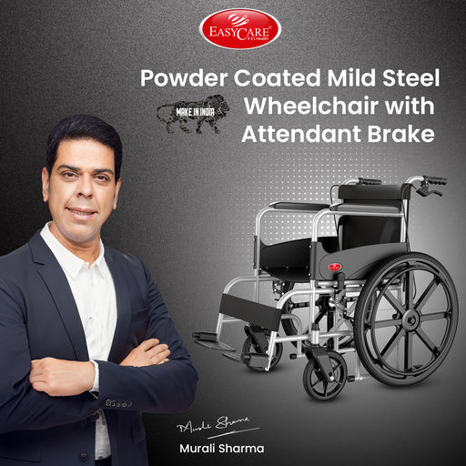 Easycare powder-coated mild steel wheelchair with attendant brake for elderly and patients