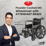 EASYCARE Powder Coated MS Wheelchair with Attendant Brake, Designed for Elderly and Patients. Features Attendant Brakes for Safe Control, Detachable Footrests, Cushioned Armrests for Comfort, and Durable MS Frame for Long-Term Use. Ideal for Indoor and Outdoor Mobility