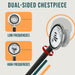 An infographic demonstrating a stethoscope's dual-sided chestpiece, showing how to rotate it to hear both low and high frequencies for versatile auscultation.