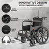 EASYCARE Wheelchair - Innovative Design with Comfort and Safety Features, Including Back Pocket for Storage, Cushioned Armrests for Added Comfort, Safety Belt for Secure Use, and Adjustable Footrests for Enhanced Mobility and Support