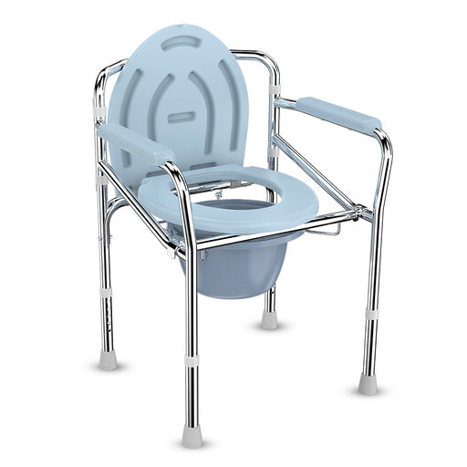 Front view of EASYCARE894 3-in-1 Commode Chair for Adults - Adjustable Height & Foldable Toilet Chair with 105kg Weight Capacity, Featuring Slide-N-Remove Bucket, Non-Slip Rubber Pads for Stability, and Multi-Function Use as Bedside Toilet, Raised Toilet Seat, and Toilet Safety Frame