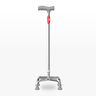A four-wheel crutch walker with a chrome metal frame, gray T-handle grip, and gray rubber tips, shown against a plain white background.