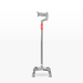 Silver walking stick with a red label on a white background