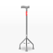 Silver walking cane with a red label on a white background