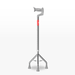 Silver walking cane with a red label on a white background