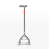 Three-wheeled walking aid with a gray handle on a white background