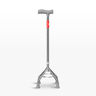 Three-wheeled walking aid with a gray handle on a white background