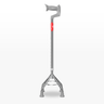 Silver walking cane with a gray handle on a white background