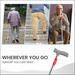 Promotional image of a walking cane with text 'Wherever You Go, Support You Can Trust' and images of an elderly person using the cane.