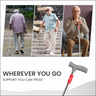 Collage of an elderly man using a walking cane with text 'Wherever You Go, Support You Can Trust' on a white background.