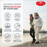 Advertisement for EASYCARE walking aid with two women by a lake.