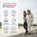 Two people walking along a path by a lake with promotional text and icons for Easycare product features.