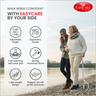 Advertisement for EASYCARE walking stick with two people by a lake.