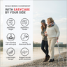 Two women walking along a beach with a walking stick, featuring Easycare product benefits.