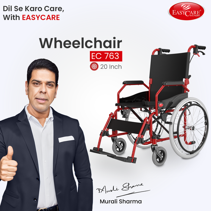 EASYCARE® Imported MS 11kg Ultra Lightweight Transporter Wheelchair with Hand Brake, Attendant Break & Quick Lock, Seat Belt, Foldable Backrest, Flip-Up Leg Rest, 105kg Capacity (20 Inches)