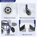 Wheelchair features including 12 inch rear wheels, 360° rotating front wheels, foldable leg rest, and flip-up foot rest on a white background.