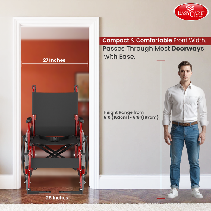 EASYCARE® Imported MS 11kg Ultra Lightweight Transporter Wheelchair with Hand Brake, Attendant Break & Quick Lock, Seat Belt, Foldable Backrest, Flip-Up Leg Rest, 105kg Capacity (20 Inches)