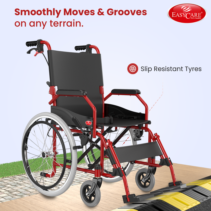 EASYCARE® Imported MS 11kg Ultra Lightweight Transporter Wheelchair with Hand Brake, Attendant Break & Quick Lock, Seat Belt, Foldable Backrest, Flip-Up Leg Rest, 105kg Capacity (20 Inches)