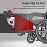 Foldable Commode Wheelchair with Parking Brake, designed for enhanced safety and stability. This wheelchair includes a parking brake to securely immobilize the chair when stationary, preventing unwanted movement. Ideal for elderly, patients, and individuals with mobility challenges. Ensures secure positioning when using the commode function, providing comfort and safety.
