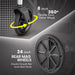 Foldable wheelchair with 24-inch rear mag wheels for smooth ride and 8-inch 360° front caster wheel for flexible movement
