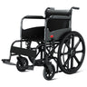 Foldable wheelchair for elderly and patients with safety belt, footrests, adjustable armrests, and compact design for easy storage and travel.