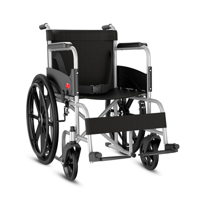 Foldable Wheelchair for Elderly & Patients | Self-Propelled & Attendant Use | MS Frame with Hammered Finish | Travel-Friendly, Indoor Use | Adjustable Seat Belt & Comfortable Footrests (EC700SL)
