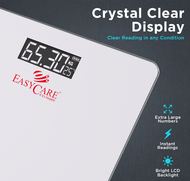 EASYCARE EC3318 B Digital Weighing Scale for Body Weight | Glass Body | 180 kg Capacity | 100 g Graduation | Auto-Off |Large LCD | kg/lb/st | White